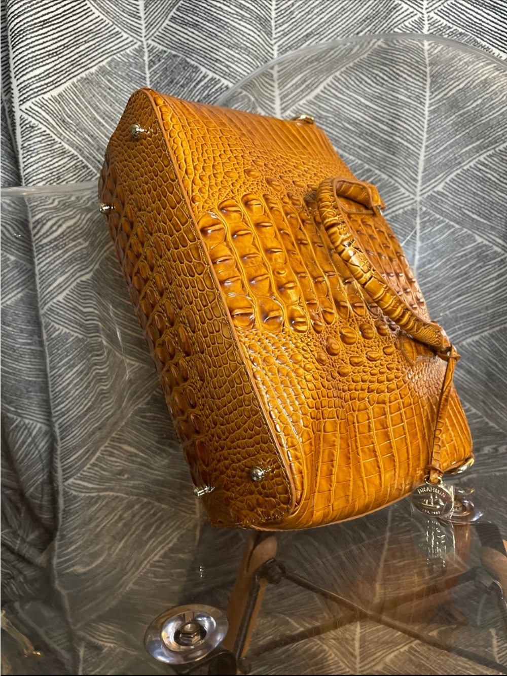 Brahmin Croc-Embossed Satchel - Cognac - Picture 9 of 10